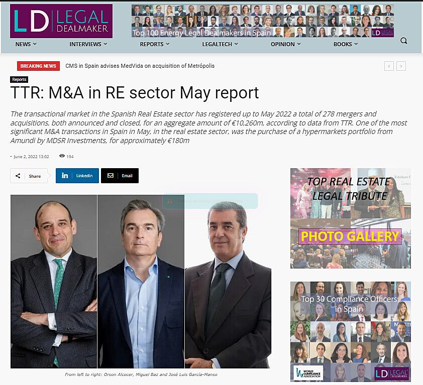 TTR: M&A in RE sector May report